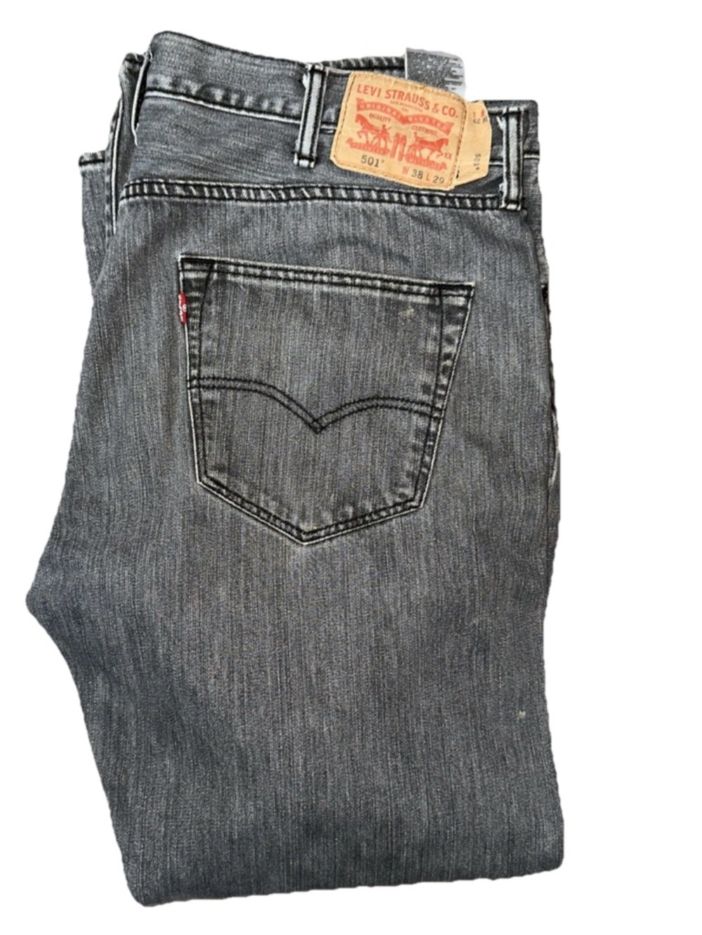 Levi's Men's 501 38x29 Gray Jeans Button Fly Size 38 Washed Denim